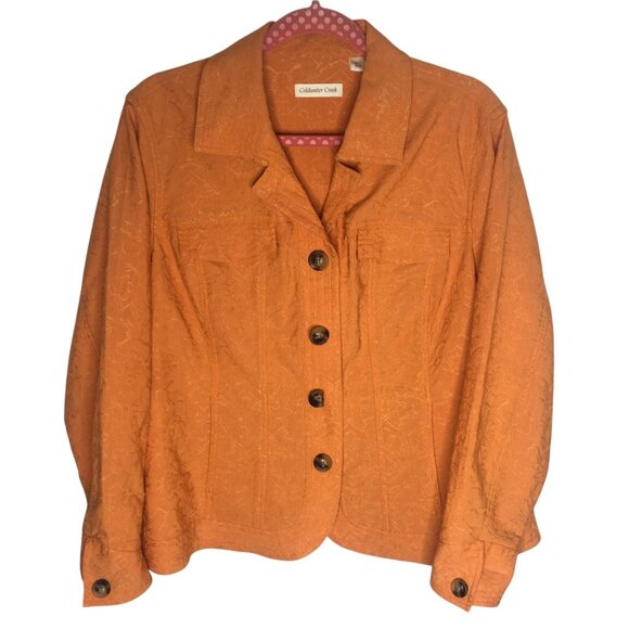 Coldwater Creek Jacket Womens W20 Orange Textured  Button Up Cotton Blend Floral - Picture 1 of 13